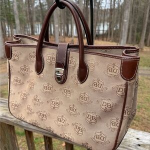 Dooney & Bourke Tan Canvas Tote with Brown Leather Trim